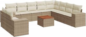 vidaXL Set De Sof&aacute;s De Jard&iacute;n 11pzas Con Cojines Rat&aacute;n Sint&eacute;tico Beige Vidaxl