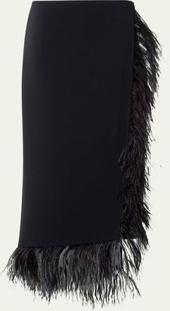 Akris Feather-Trim Wool Stretch Double Face Midi Wrap Skirt