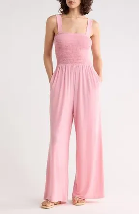 West K Smocked Knit Sleeveless Jumpsuit in Dusty Pink at Nordstrom Rack, Size X-Large