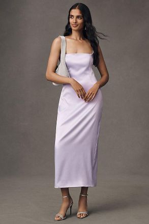 BHLDN Stretch Satin Square-Neck Column Midi Dress