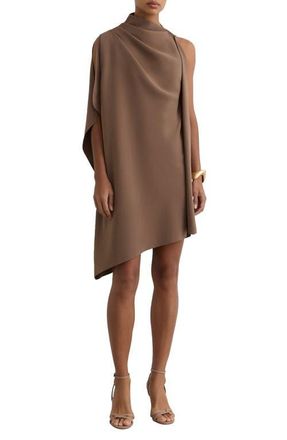 Reiss Ellery One-Shoulder Crepe Minidress in Taupe Brown at Nordstrom, Size 12 Us