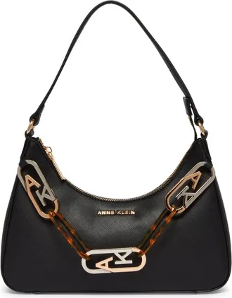 Anne Klein Bag Womens Black Leather Adjustable Shoulder Strap Handbag FROG405