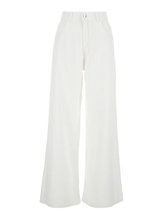 Icon Denim Los Angeles Debby White Five Pocket Jeans With Logo Patch On The Back In Cotton Woman