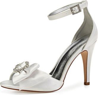 Generic Wedding Shoes Womens Stiletto Sandals Bridal Open Toe Sexy High Heels for Party Wedding Dress Daily Wear Shoes 10.5Cm,Ivory,7 UK