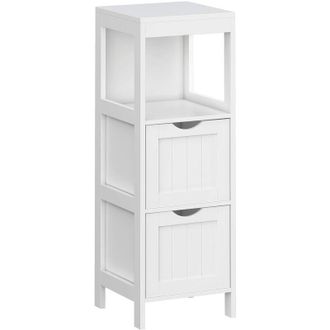 Songmics Vasagle Armadietto da Terra in Legno per Il Bagno Comodino per Medicine Autoportante Mobile ad Angolo con 2 Cassetti Bianco BBC42WT