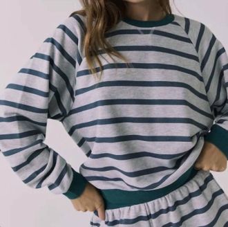 Chaser Resort Stripe Long Sleeve Top In Heather Grey