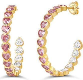 SHYMI Bezel Heart Inside Out Hoop Earrings in Gold/Pink at Nordstrom