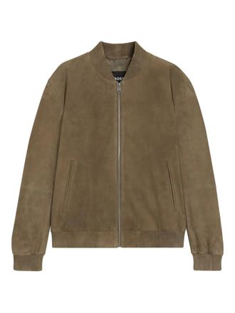 BOSS suede zip-front bomber jacket - men - Goat Skin/Polyester - 46 - Brown