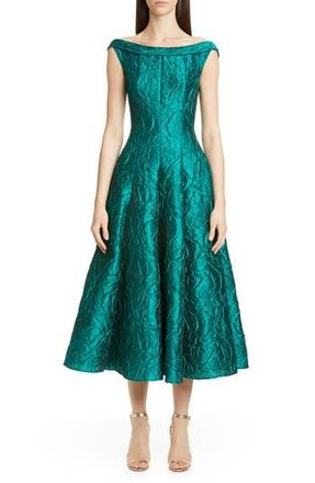 Talbot Runhof Rose Jacquard Fit & Flare Midi Dress in Teal at Nordstrom Rack, Size 10