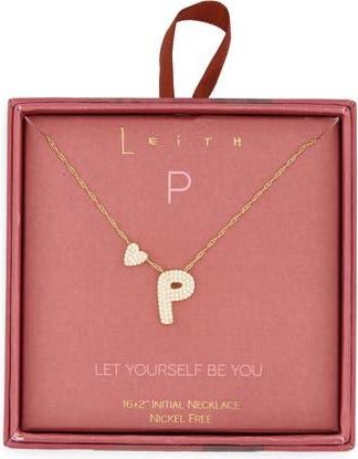 Leith Cubic Zirconia Heart & Bubble Initial Pendant Necklace in P- Clear- Gold at Nordstrom Rack