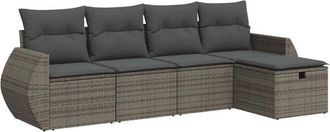 vidaXL Juego De Sof&aacute;s Jard&iacute;n Con Cojines 5 Pzas Rat&aacute;n Sint&eacute;tico Gris Vidaxl