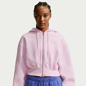 Nike Womens Nike Sportswear Phoenix Fleece Loose Cropped Full-Zip Hoodie in Pink | IQ1256-663