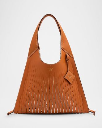 MCM Aren XL Fishnet Leather Shopper Tote Bag