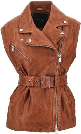 Pinko Leather biker vest Woman 38