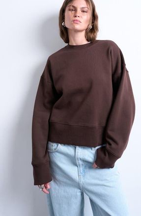 Topshop Premium Heavyweight Cotton Blend Sweatshirt in Brown at Nordstrom, Size X-Small