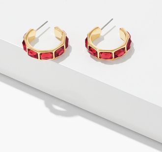 Talbots Crystal Gleam Hoop Earrings - Red/Gold - 001 Talbots