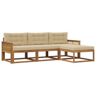 vidaXL Conjunto De Sof&aacute;s De Exterior Con Coj&iacute;n 4 Pcs Natural Y Beige Vidaxl