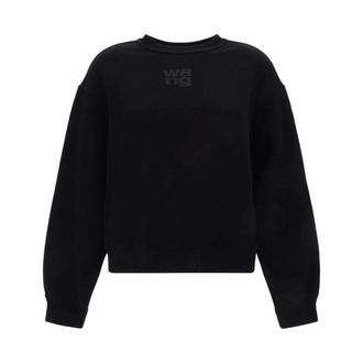 Alexander Wang Sweatshirts, female, Gray, M, Ribbed Cotton Sweatshirt with Logo