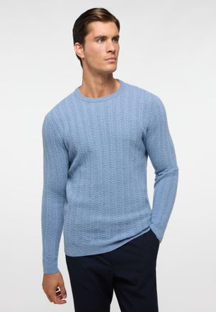Eterna Strickpullover ETERNA, Herren, Gr. L, blau (denim), 30% Kaschmir, 70% Wolle, l&auml;ssig geschnitten, Pullover Strickpullover