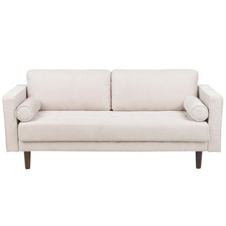 Beliani Sof&aacute; Retro 3 Plazas Tapizado Tela Poli&eacute;ster Respaldo Acolchado Sala De Estar Beige Nurmo