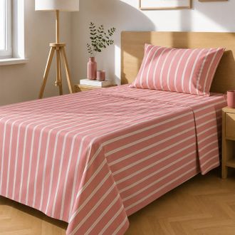 KASANOVA Completo letto 1 piazza e mezza righe corallo