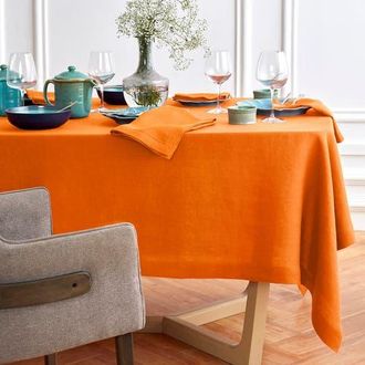 Solino Home Linen Tablecloth for Dining Table, Holiday and Everyday Table Decor - Sonoma in Pumpkin at Nordstrom, Size Medium