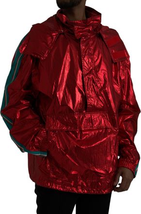Dolce & Gabbana Mens Red Nylon Hooded Pullover Sweatshirt Jacket Clothing