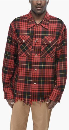 Alexander McQueen Tartan Shirt With Fringed Hem size 17.5