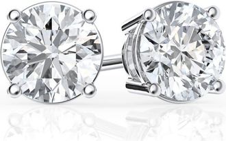 Grown Brilliance 1 1/2 Carat Round Lab Grown Diamond Stud Earrings in 14K White Gold, Push Back, F Color, VS Clarity, 4 Prong Setting