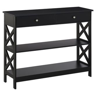 HOMCOM Console Table Side Desk Shelves Drawers Open Top X Support Hallway Black | TJ Hughes