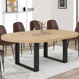 IDMarket Mesa De Comedor Redonda Extensible Phoenix 6-10 Personas Madera Y Negro 140-200 Cm