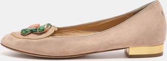Charlotte Olympia Beige Suede Birthday Zodiac Cancer Ballet Flats