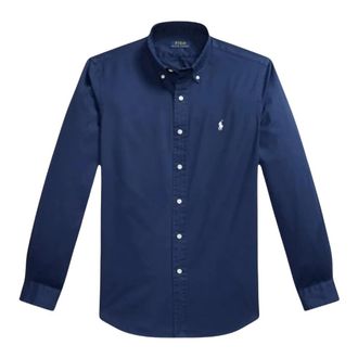 Polo Ralph Lauren Casual Shirts, male, Blue, Size: 2XL Camicia in twill ultraleggero Custom-Fit
