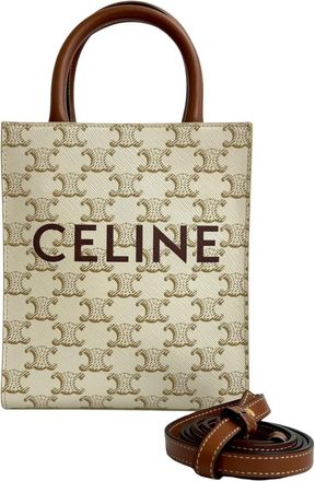 Celine Brown White Leather Pvc Handbag Shoulder Bag Tote Bag (Pre-Owned)