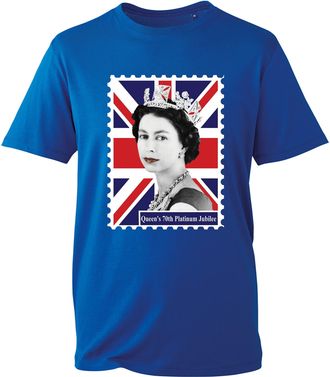 Generic Union Jack Stamp The Queens Platinum Jubilee T-Shirt, 70th Platinum Crown Queen Elizabeth Unisex Top (Royal Blue, XL)