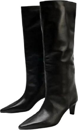 Generic Women Kitten Heel Pointed Toe Soft Leather Boots Winter Casual Office Work Fashion Long Boot