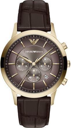 Emporio Armani Archetipo Chronograph Leather Strap Watch, 43mm in Brown at Nordstrom