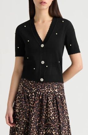 NVLT Faux Pearl Embellished Sweater Cardigan in Black at Nordstrom Rack, Size X-Small