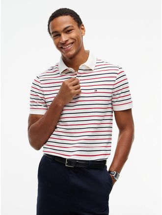 Tommy Hilfiger Mens Regular Fit Striped Wicking Polo - Ivory Silk - XXXL