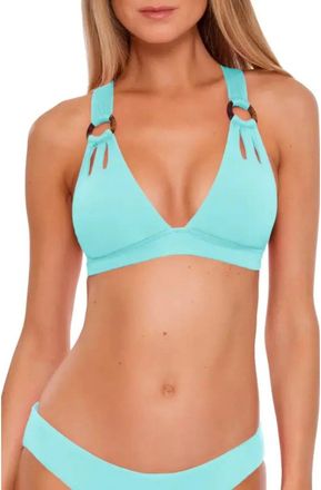 BECCA by Rebecca Virtue Color Code Skylar Ring Halter Top Womens Iced Aqua Swimwear GBO3459