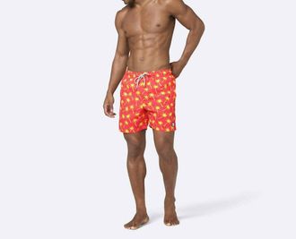 Tom & Teddy Mens Palm Swim Shorts In Coral & Lime