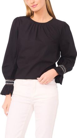 Halogen Contrast Smocked Cuff Top in Rich Black at Nordstrom Rack, Size Xx-Large