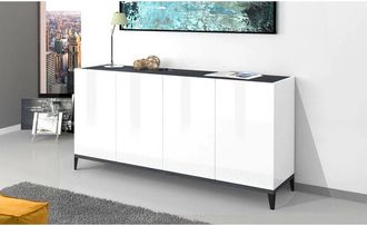Dmora Aparador Dgarzo, Aparador De Cocina Con 4 Puertas, Buffet De Sal&oacute;n, 100% Made In Italy, Cm 160x40h82, Blanco Brillo Y Pizarra - Dmora