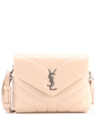 Saint Laurent Beige Matelasse Chevron Leather Loulou Shoulder Bag Toy (Authentic Pre-Loved)