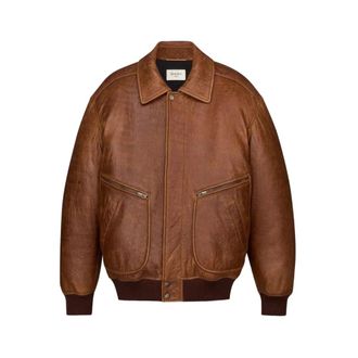 Saint Laurent Jas - Dames - Leren en Su&egrave;de Jassen - Bruin - XL - Leer - Jassen