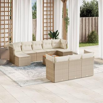 vidaXL Set De Sof&aacute;s De Jard&iacute;n 11pzas Con Cojines Rat&aacute;n Sint&eacute;tico Beige Vidaxl
