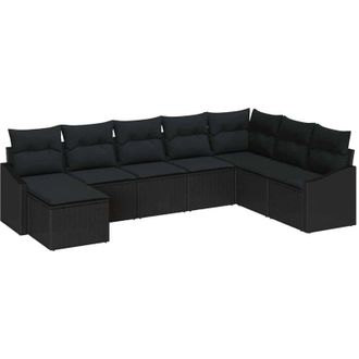 vidaXL Garden Sofa Set with Cushion 8 pcs Black Poly Rattan vidaXL