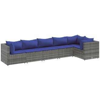 vidaXL Set De Muebles De Jard&iacute;n 6 Pzas Y Cojines Rat&aacute;n Sint&eacute;tico Gris Vidaxl