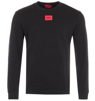 HUGO BOSS Hugo Mens Logo Patch Sustainable Crew Neck Sweatshirt - Black Cotton - Size Large