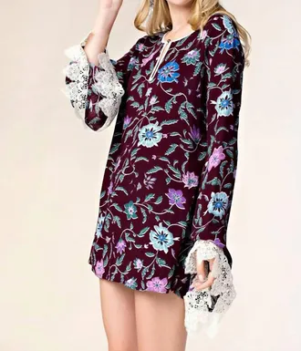 Greek Archaic Kori Long Sleeve Floral Tunic In Purple